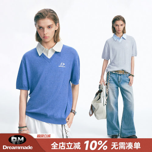 Dream made 老钱风假两件针织短袖T恤男夏季高智感POLO衬衫领上衣