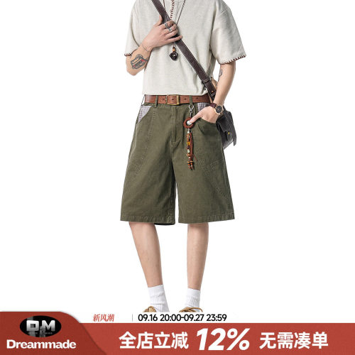 Dream made 美式解构格子工装短裤男款夏季2026新款男生五分裤子