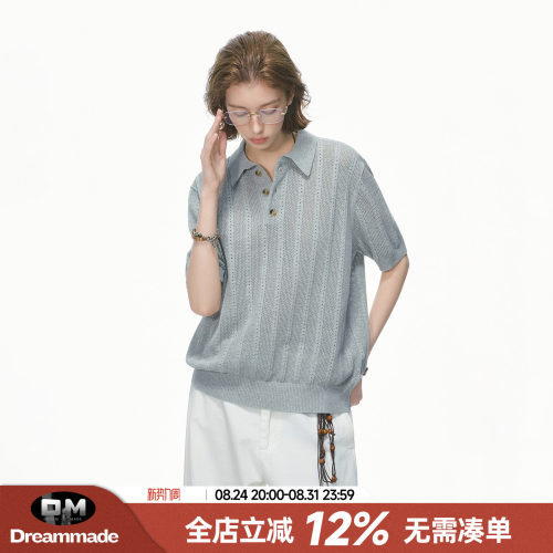 【蜜蜂心愿社】Dream made老钱风镂空针织短袖POLO衫男女通勤T恤