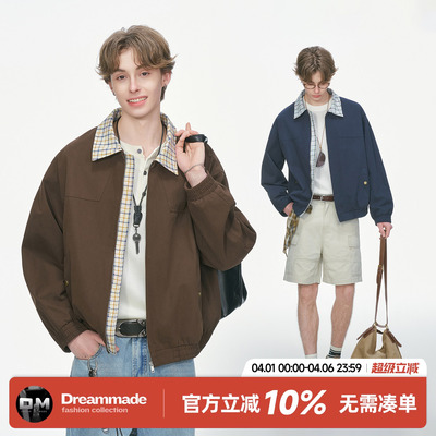 Dream made美式巴恩风格纹拼接工装外套男2026春秋季新款男生夹克