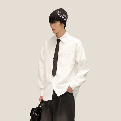 Dream made 美式cleanfit白色长袖衬衫男款休闲内搭打底男生衬衣