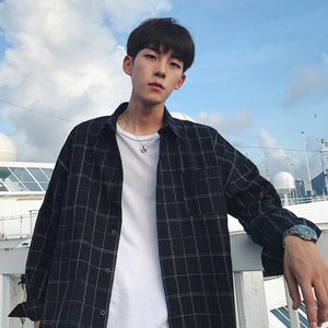 男士黑格子潮流衬衫