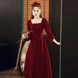 敬酒服新娘回门便装红色春季长袖伴娘平时可穿结婚衣服宴会晚礼服