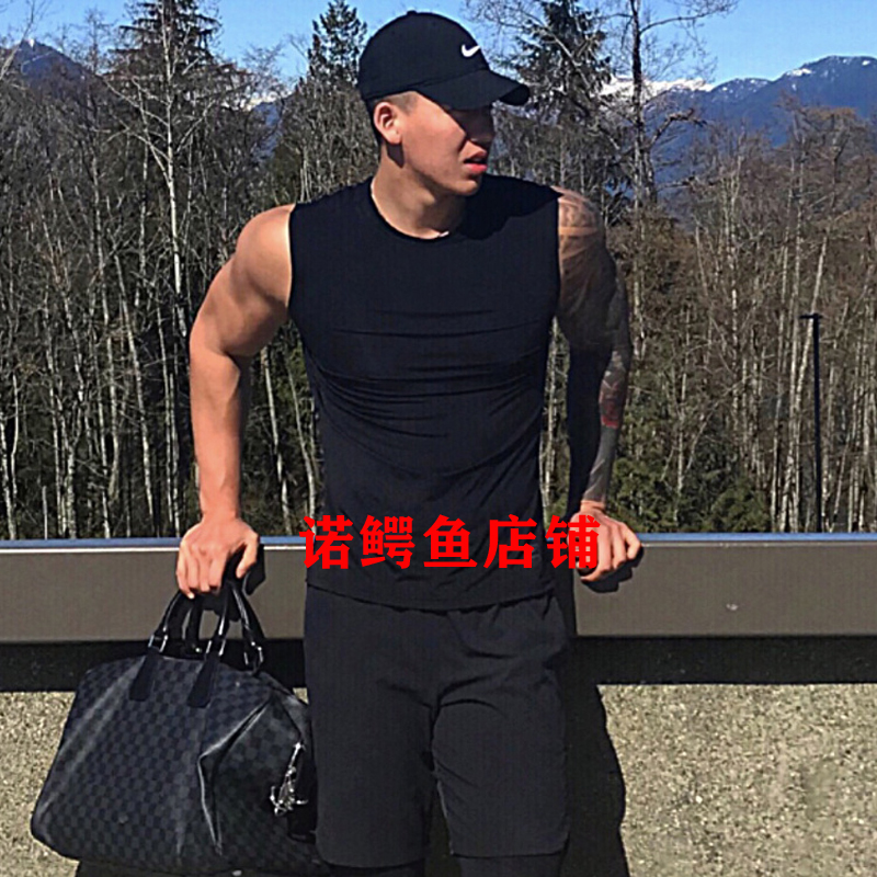 男纯棉运动健身无袖t恤紧身背心