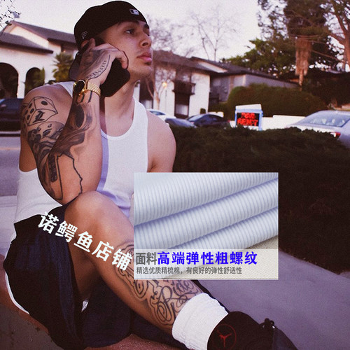 欧美加厚螺纹白色圆领吊带背心