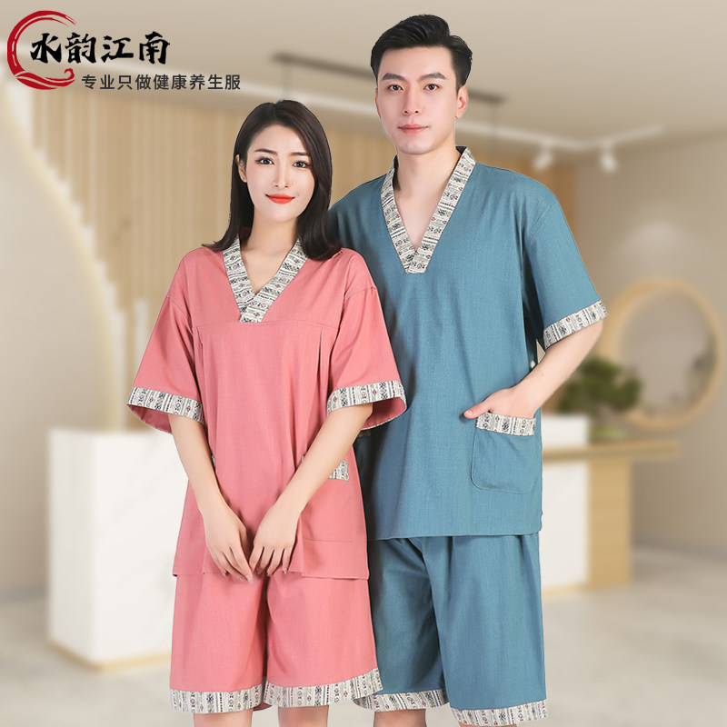 新款舒适性高档弹力米通浴服桑拿服情侣款浴衣男女洗浴汗蒸服