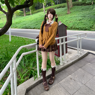 川野栗 焦糖色格裙原创jk学生格裙百褶裙学院短裙半身裙 松果