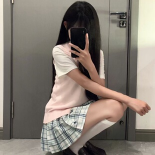 川野栗【青花瓷】青蓝色格原创jk学生格裙百褶裙学院短裙半身裙