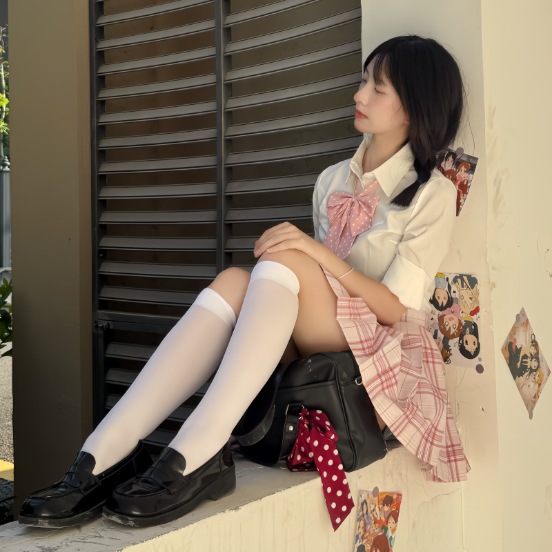 川野栗【初恋白桃】粉白格显白原创jk学生裙百褶裙学院短裙半身裙