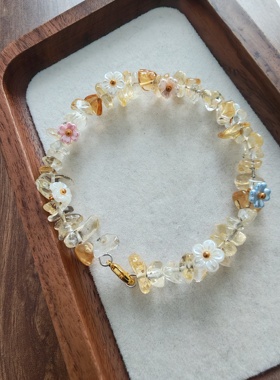 【花束】天然黄水晶碎石组合混串水晶手环时尚男女手串