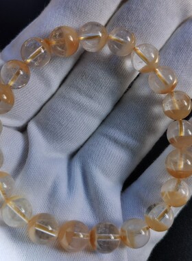 「甜橙」橘色系天然兔毛水晶女红发晶手串聚宝盆红幽灵半盆水晶