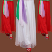 子白色肥裤 新款 大摆 网纱长裤 女演出练习舞蹈裤 广场舞跳舞裤 阔腿裤