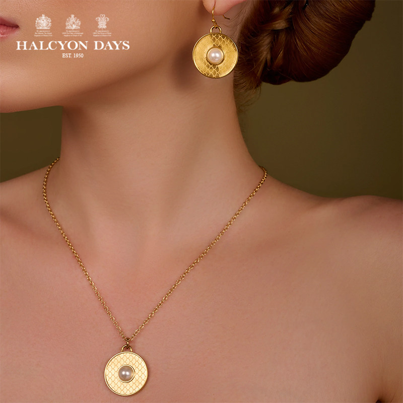 英国Halcyon Days欧式奢华鱼鳞凸面宝石项链耳坠精美时尚装饰品