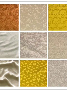 中式国风杏色土黄色缎面暗纹提花缎旗袍连衣马面裙汉服装布料面料