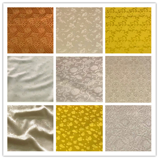 中式国风杏色土黄色缎面暗纹提花缎旗袍连衣马面裙汉服装布料面料