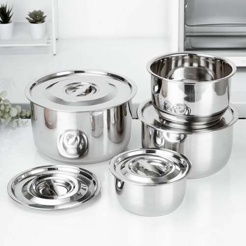 不锈钢盆带盖食品级装猪油盆家用油缸厨房圆形汤盆料理盆子打蛋盆