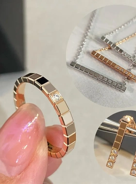 冰块戒指小众设计几何素圈情侣对戒女方块高级感食指排钻指环网红