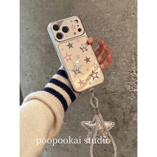 PooPookai高级感ins镜面星星立体适用于苹果16/17promax/iPhone15pro手机壳女款14全包防摔13保护套