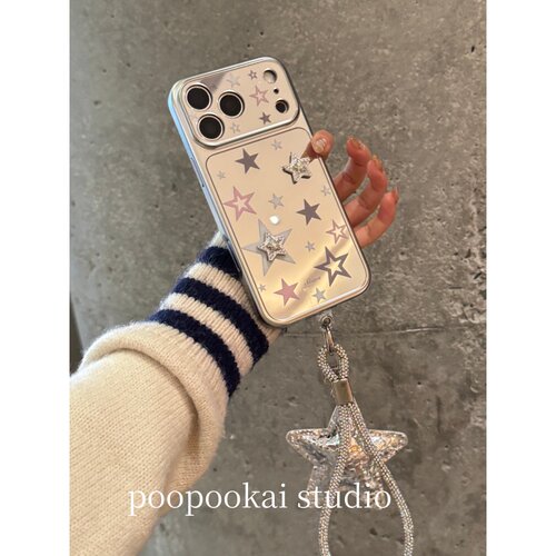 PooPookai高级感ins镜面星星立体适用于苹果16/17promax/iPhone15pro手机壳女款14全包防摔13保护套