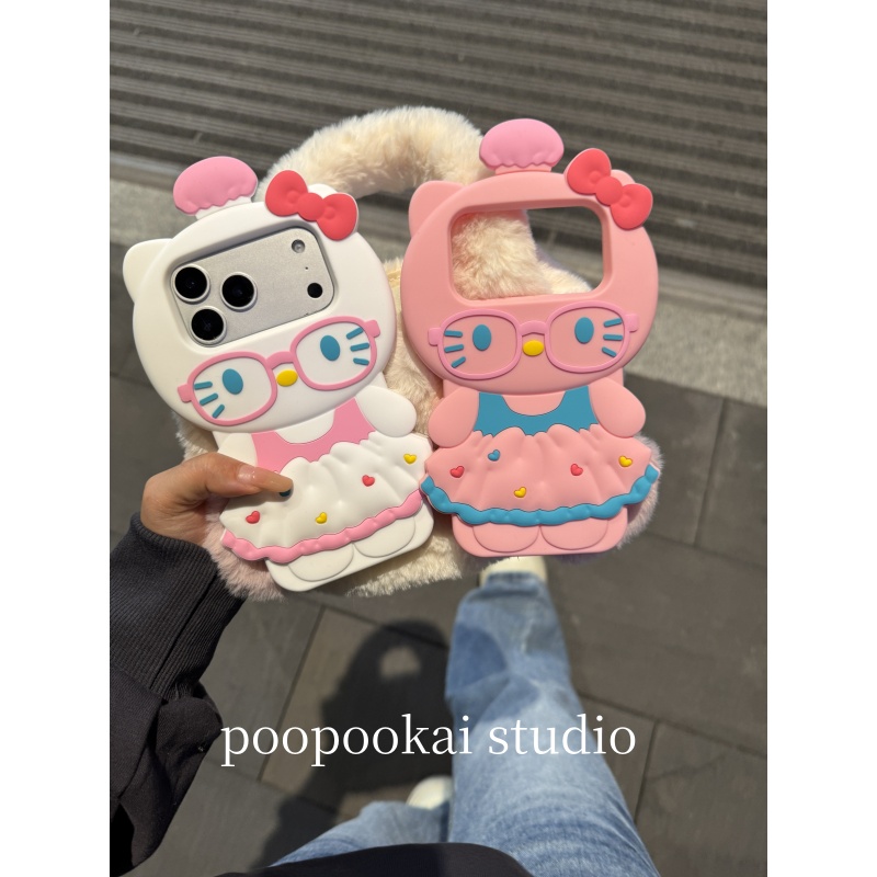 PooPookai硅胶可爱立体帽子kt猫适用于苹果16/17promax/iPhone15pro手机壳女款14全包防摔13保护套