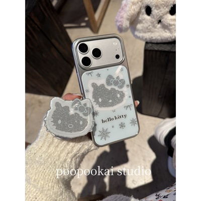 PooPookai高级感ins闪粉猫咪磁吸适用于苹果16/17promax/iPhone15pro手机壳女款14全包防摔13保护套