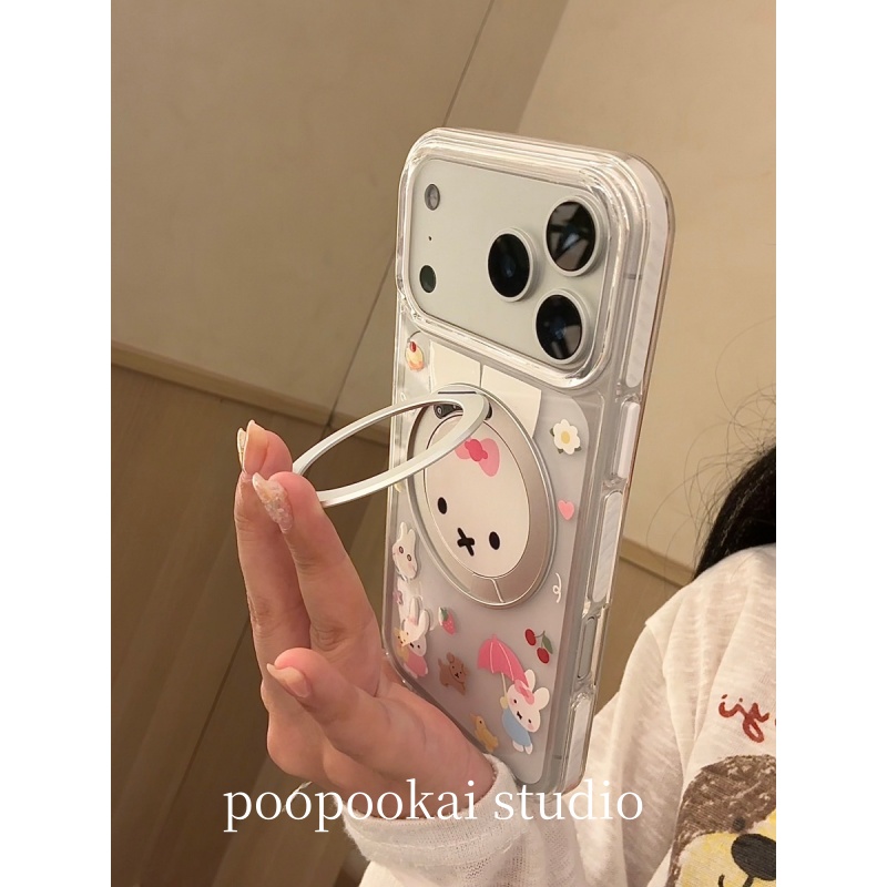 PooPookai 可爱卡通米菲兔360支架适用于苹果16/17promax/iPhone15pro手机壳女款14全包防摔13保护套