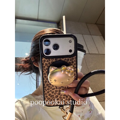 PooPookai复古棕色豹纹kt猫磁吸适用于苹果16/17promax/iPhone15pro手机壳女款14全包防摔13保护套