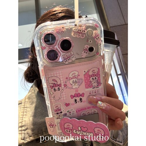 PooPookai可爱花朵镜头满屏粉红兔适用于苹果16/17promax/iPhone15pro手机壳女款14全包防摔13保护套
