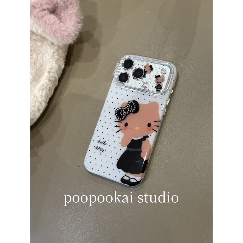 PooPookai可爱波点捂嘴黑皮kt猫适用于苹果16/17promax/iPhone15pro手机壳女款14全包防摔13保护套