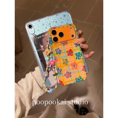 PooPookai ins文艺彩色条纹花朵适用于苹果16/17promax/iPhone15pro手机壳女款14全包防摔13保护套