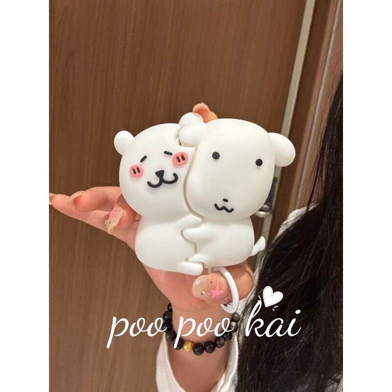 PooPookai可爱白色小狗自嘲熊适用于苹果Airpods保护套2/3/4代无线蓝牙耳机包软Airpodspro2022款新款防摔
