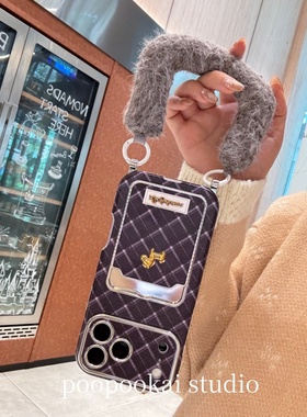 PooPookai可爱紫色菱格纹金马卡包适用于苹果16/17promax/iPhone15pro手机壳女款14全包防摔13保护套
