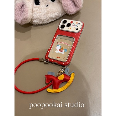 PooPookai可爱红底波点小马卡包适用于苹果16/17promax/iPhone15pro手机壳女款14全包防摔13保护套