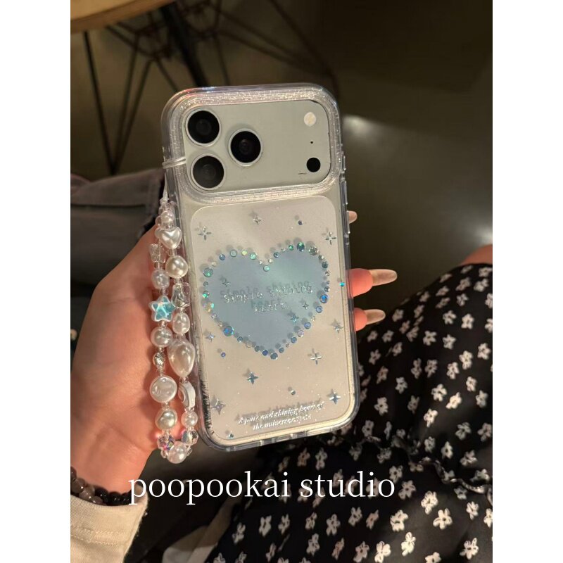 PooPookai ins韩系透明蓝爱心适用于苹果16/17promax/iPhone15pro手机壳女款14全包防摔13保护套