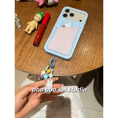 PooPookai可爱蓝色睡觉兔子卡包适用于苹果16/17promax/iPhone15pro手机壳女款14全包防摔13保护套