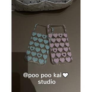 PooPookai 17promax iPhone15pro手机壳女款 14全包防摔13保护套 ins韩系透明闪粉爱心适用于苹果16