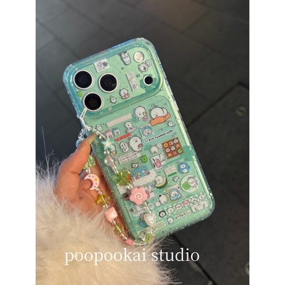 PooPookai可爱透绿色自嘲熊插画适用于苹果16/17promax/iPhone15pro手机壳女款14全包防摔13保护套
