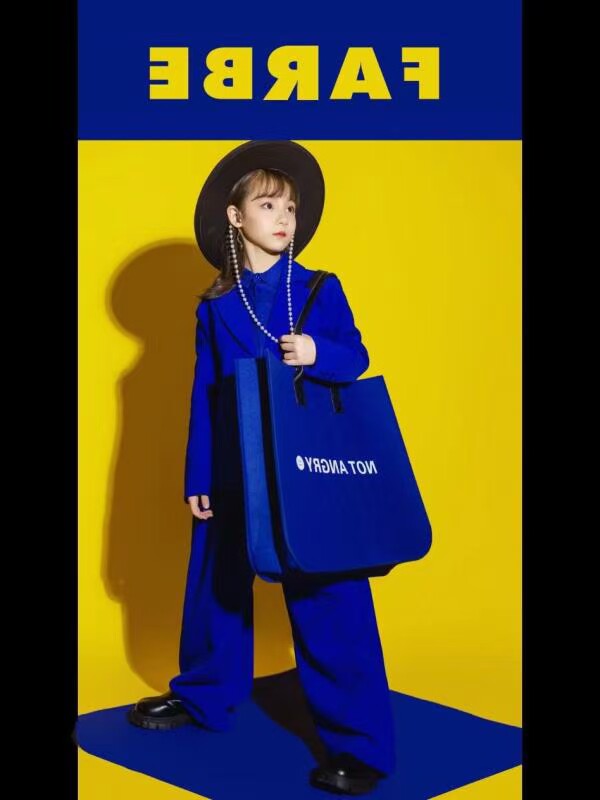 女大童走秀演出服拍摄写真儿童摄影服装个性小童克莱因蓝西装套装