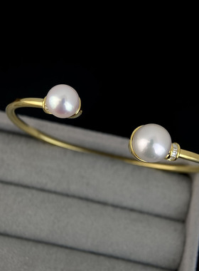 天然淡水珍珠双珠弹力手饰女s925纯银小众设计轻奢高级感珍珠手镯