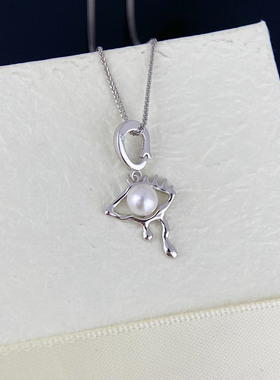 天然淡水珍珠精工大眼睛万能扣吊坠正圆5-6mm女s925纯银珍珠项链