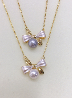 诸暨源产地天然淡水珍珠蝴蝶结珍珠项链吊坠套链首饰