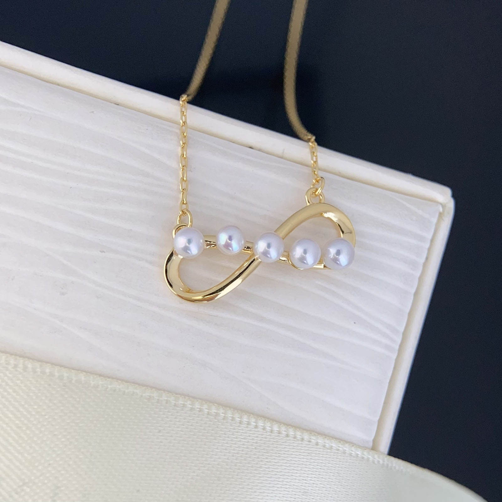 天然淡水珍珠多珠8字形吊坠正圆3-4mm珍珠s925纯银女士珍珠项链