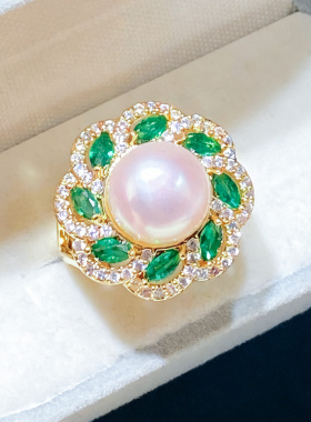 浙江诸暨天然淡水真珍珠大颗10-11mm轻奢高级感女戒指开口可调节