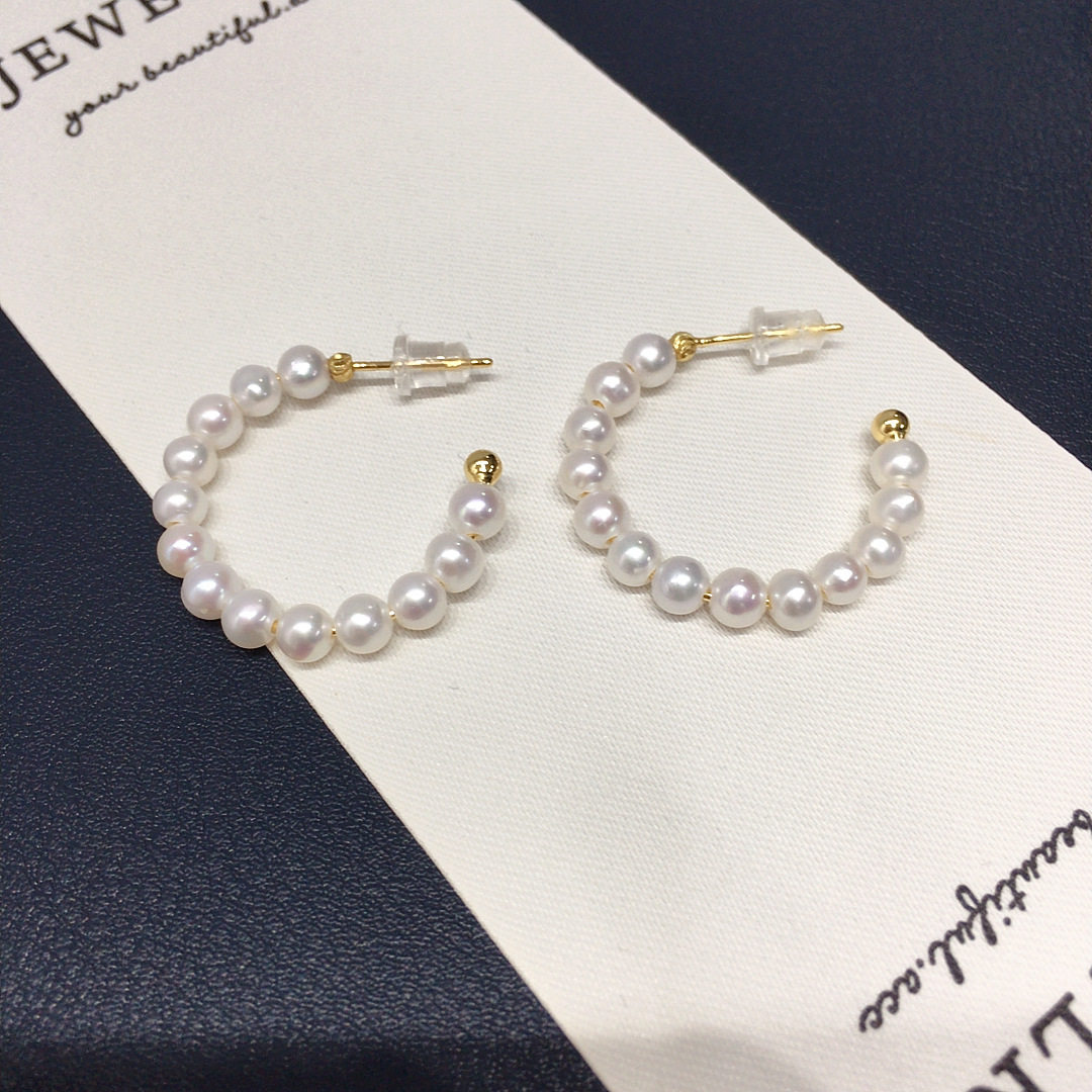 精工款诸暨天然淡水珍珠耳圈女C形网红气质珍珠耳环ins风