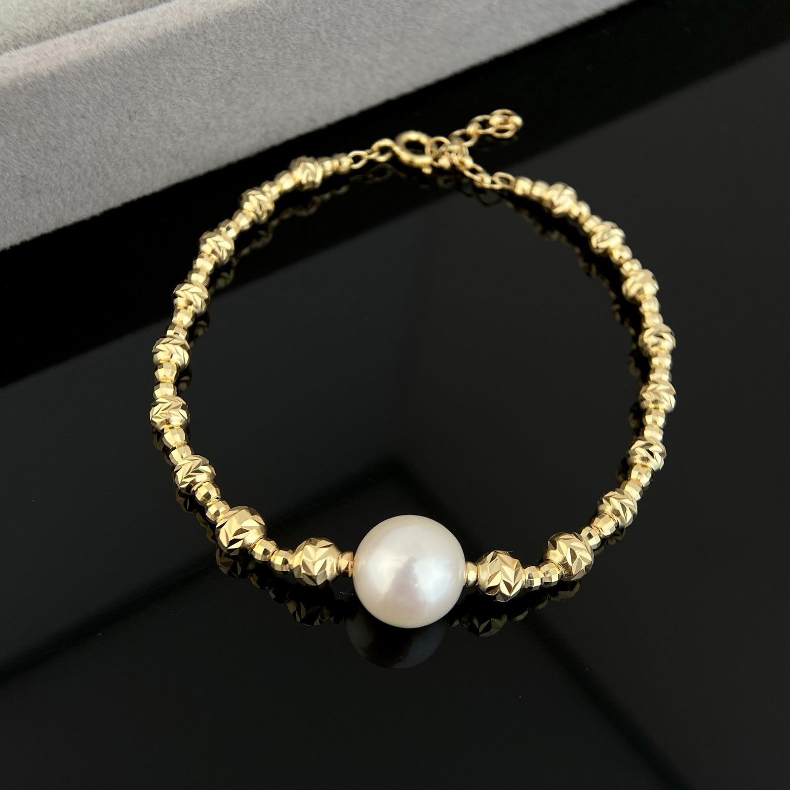 天然淡水珍珠气质隔珠手链正圆10-11mm珍珠s925纯银女士珍珠手链