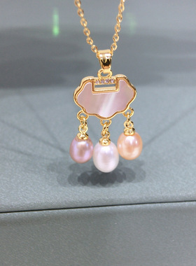 诸暨珍珠天然海贝贝母平安锁淡水珍珠吊坠长命锁珍珠项链