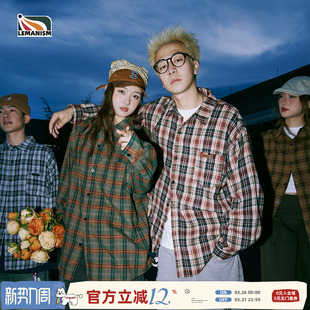 衬衣外套 男春秋潮牌寸衣宽松情侣款 lemanism日系复古长袖 格子衬衫