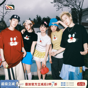 lemanism美式潮牌卡通印花短袖T恤男2026夏季新款情侣款体恤衫女