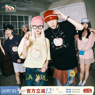 lemanism美式潮流苹果涂鸦印花短袖T恤男款2025新款情侣款半袖女