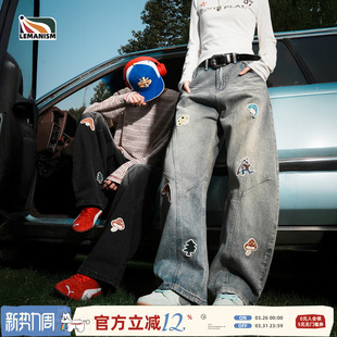 lemanism美式潮流卡通满绣廓形牛仔裤男2026春季新款情侣款休闲裤
